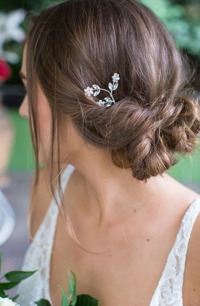 Shop Brides And Hairpins Ameenah Floral Crystal Pin In Classic Silver