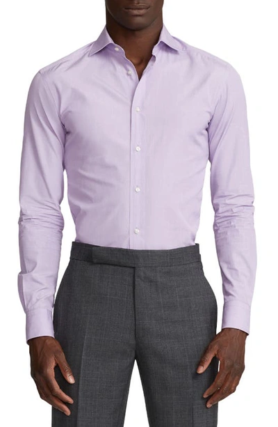 Shop Ralph Lauren Purple Label Aston End On End Solid Cotton Button-up Shirt In Lavender
