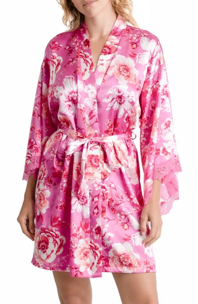 Shop In Bloom By Jonquil My Valentine Floral Satin Wrap Robe In Hot Pink