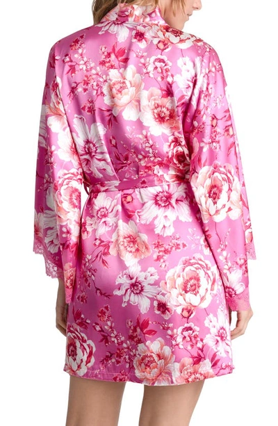 Shop In Bloom By Jonquil My Valentine Floral Satin Wrap Robe In Hot Pink