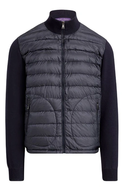 Shop Ralph Lauren Purple Label Quilted Nylon & Wool Knit Jacket In Classic Chairman Navy