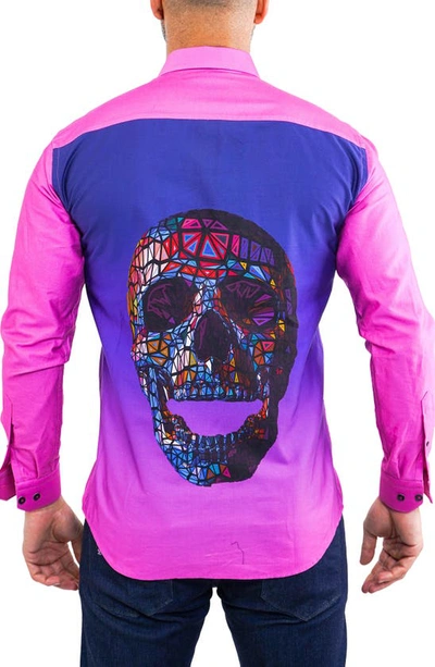 Maceoo Fibonacci Regular Fit Skull Print Cotton Button-up Shirt In Pink