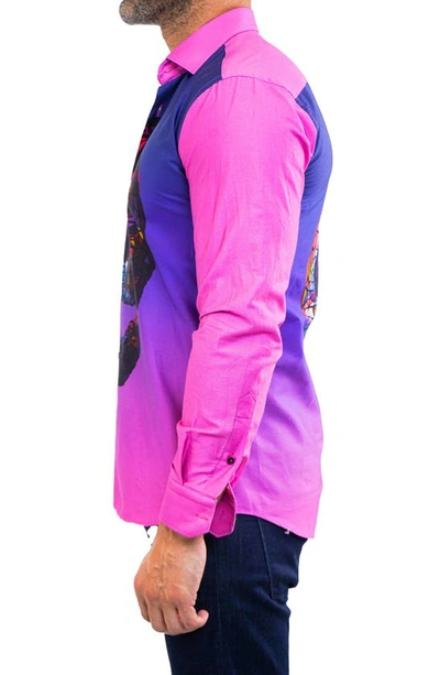 Maceoo Fibonacci Regular Fit Skull Print Cotton Button-up Shirt In Pink