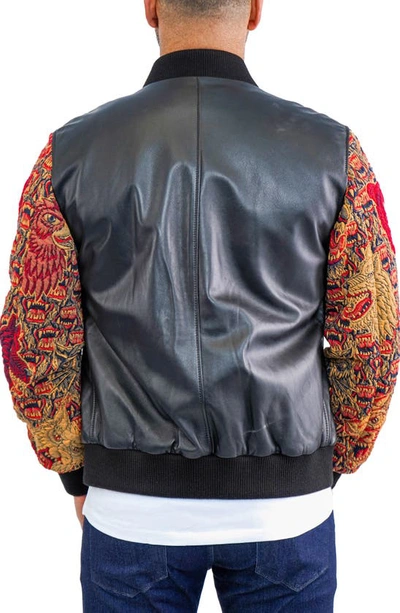 Shop Maceoo Dragon Sleeve Leather Bomber Jacket In Black