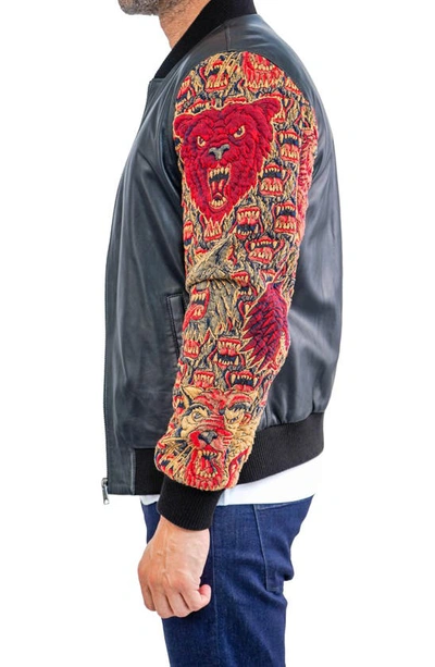 Maceoo Dragon Sleeve Leather Bomber Jacket In Black