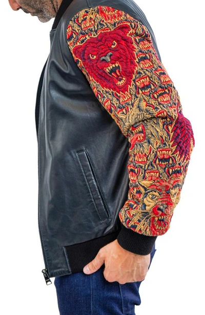 Maceoo Dragon Sleeve Leather Bomber Jacket In Black