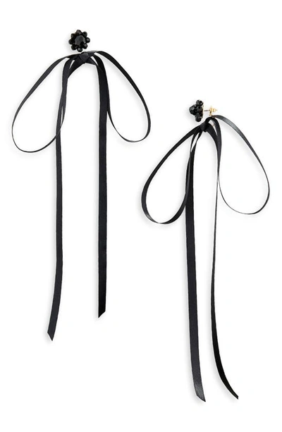 Shop Simone Rocha Ribbon Bow Drop Earrings In Jet/ Black