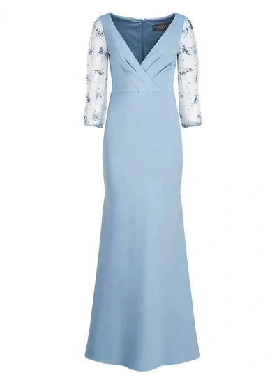 Shop Theia Kiera Beaded Puff Sleeve Gown In Blue