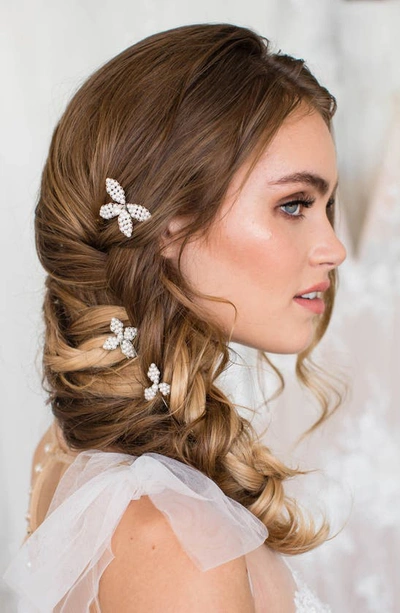 Shop Brides And Hairpins Gisella Set Of 3 Imitation Pearl Hair Pins In Silver