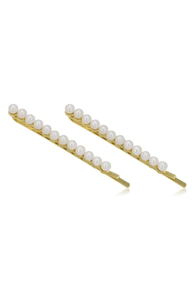 Shop Brides And Hairpins Annika Set Of 2 Imitation Pearl Hair Clips In Gold