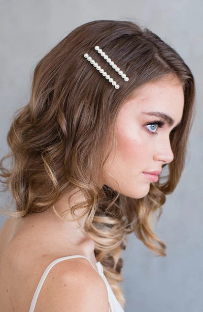 Shop Brides And Hairpins Annika Set Of 2 Imitation Pearl Hair Clips In Gold
