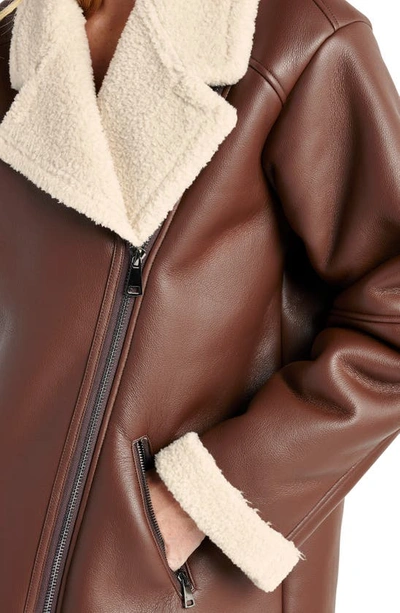 Shop Splendid Earhart Faux Leather Aviator Jacket With Faux Fur Collar In Cognac