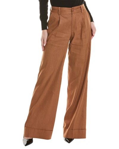 Shop Alice And Olivia Tomasa Linen-blend Pant In Brown