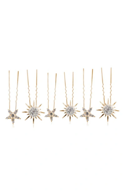 Brides And Hairpins Nexus Set Of 6 Crystal Hair Pins In Gold