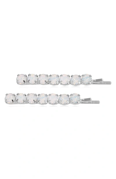 Shop Brides And Hairpins Brides & Hairpins Ayla Set Of 2 Opal Hair Clips In Silver