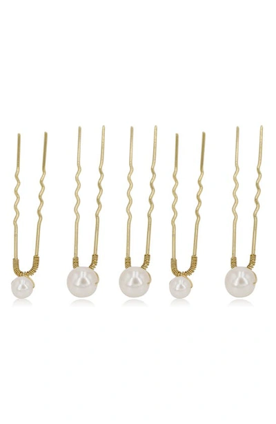 Shop Brides And Hairpins Iva Set Of 5 Imitation Pearl Hair Pins In Gold
