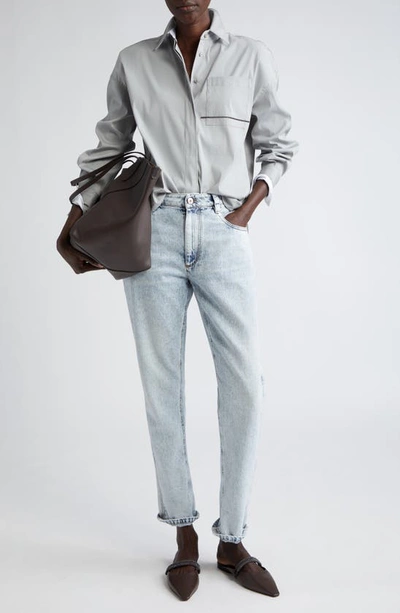 Shop Brunello Cucinelli Monili Stretch Poplin Button-up Shirt In Medium Grey