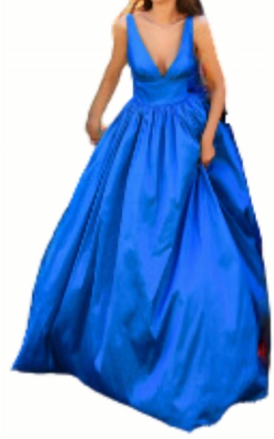 Shop Tarik Ediz V-neck Prom Dress In Turquoise In Blue