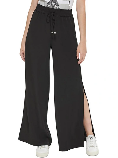 Shop Karl Lagerfeld Womens Knit Studded Wide Leg Pants In Black