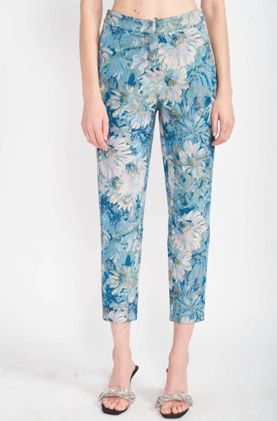 Shop En Saison Floral Jacquard Trousers In Blue