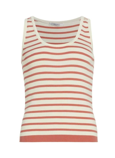 Shop Max Mara Show Cotton Striped Top In Peach In Pink