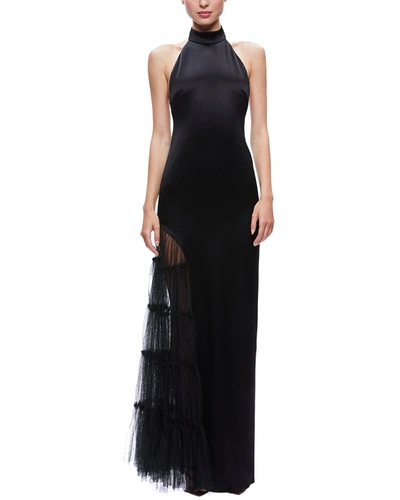 Shop Alice And Olivia Ryn Slit Tulle Panel Maxi Dress In Black