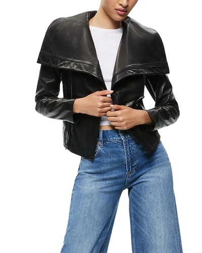 Shop Alice And Olivia Nita Leather Drape Front Jacket In Black