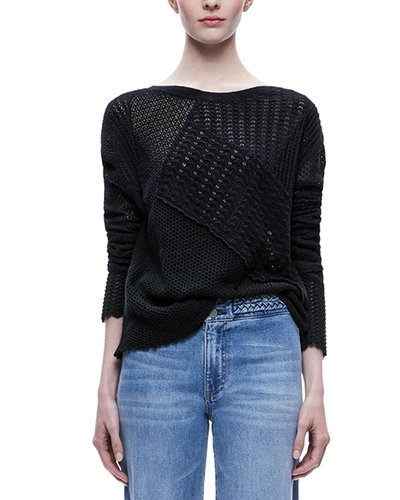 Shop Alice And Olivia Kravit Slim Pointelle Wool-blend Pullover In Black
