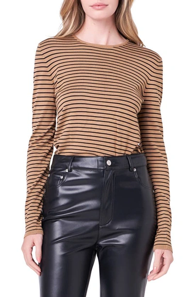 Shop English Factory Stripe Sweater In Tan/ Black