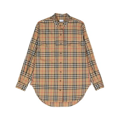Shop Burberry Checked Buttoned Shirt In Multi
