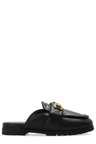 Shop Gucci Horsebit Loafer Slippers In Black