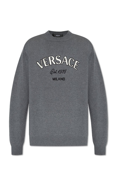 Shop Versace Logo In Grey