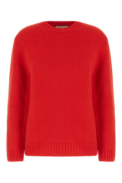 Shop Gucci Logo Intarsia Knitted Sweater In Red
