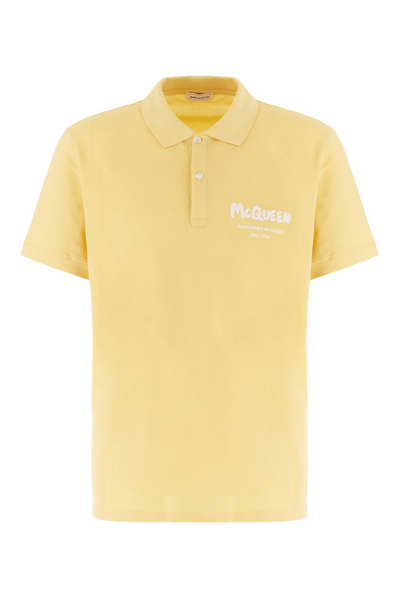 Shop Alexander Mcqueen Graffiti Printed Polo Shirt In Yellow