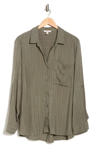 Shop Como Vintage Eyelash Stripe Oxford Bf Shirt In Smokey Olive