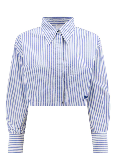 Shop Pinko Striped Cropped Shirt In Blue