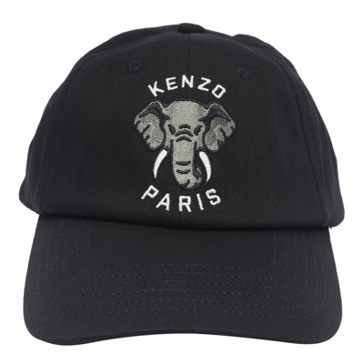 Shop Kenzo Elephant Embroidered Baseball Cap In Black