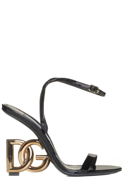 Shop Dolce & Gabbana Logo Lettering Ankle Strap Sandals In Black