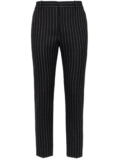 Shop Alexander Mcqueen Straight Leg Pinstripe Wool Trousers In Black