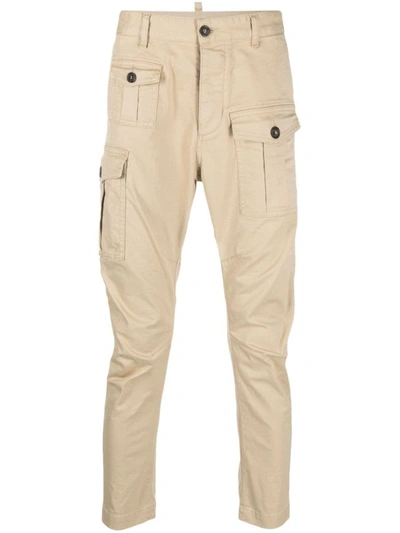 Shop Dsquared2 Cotton Cargo Trousers In Beige