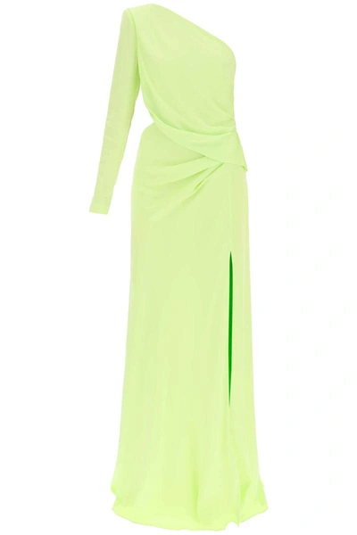 Shop Roland Mouret Asymmetric Stretch Silk Gown With Cut-out Detail In Green