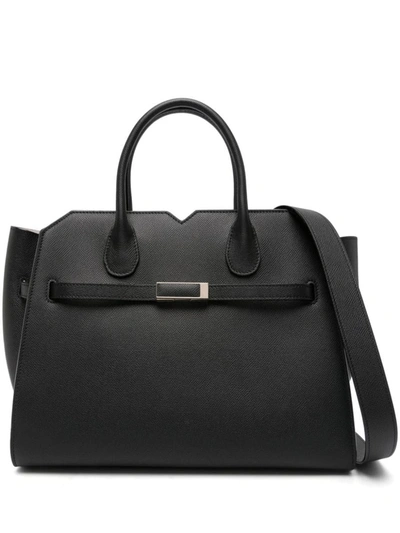 Shop Valextra Milano Medium Leather Handbag In Black