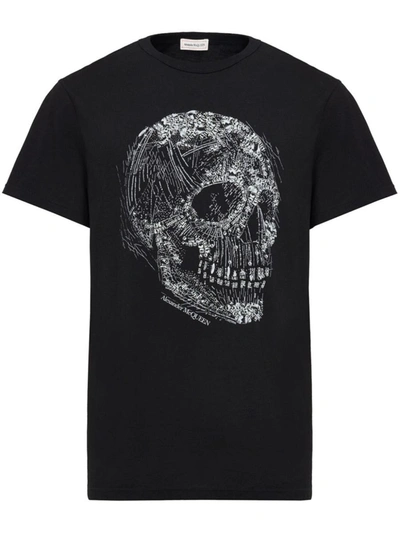 Shop Alexander Mcqueen Crystal Skull Print Organic Cotton T-shirt In Black