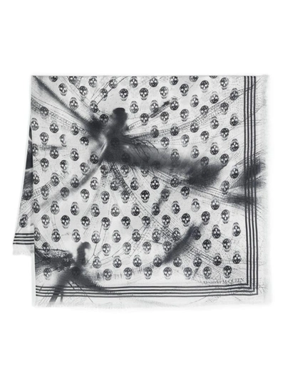 Shop Alexander Mcqueen Dragonfly Print Scarf In White
