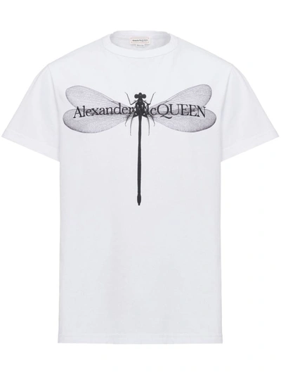 Shop Alexander Mcqueen Dragonfly Print Organic Cotton T-shirt In White