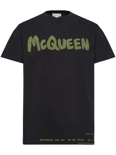 Shop Alexander Mcqueen Graffiti Cotton T-shirt In Black