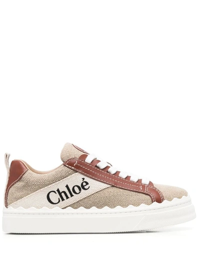 Shop Chloé Lauren Leather Sneakers In Brown