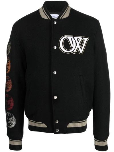 Shop Off-white Wool Blend Bomber Jacket In Black