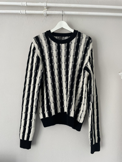 Pre-owned Saint Laurent Black/white Heavy Knit Sweater In Black White