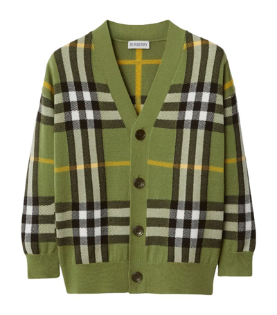 Shop Burberry Wool-cotton Check Cardigan (3-14 Years) In Green